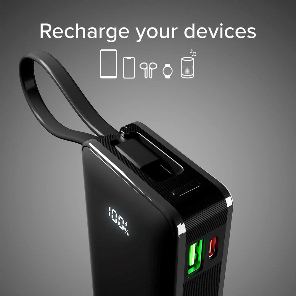 SBS - 20W LCD PowerBank with 1x USB-A & 1x USB-C - 10.000 mAh - Black