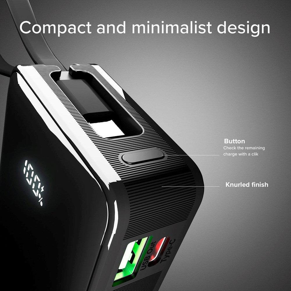 SBS - 20W LCD PowerBank with 1x USB-A & 1x USB-C - 10.000 mAh - Black