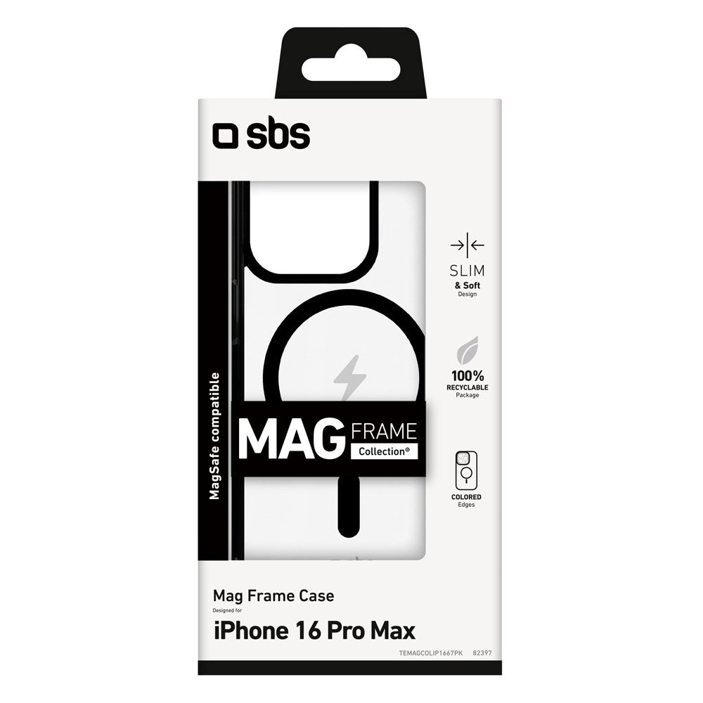 iPhone 16 Pro Max SBS Mag Frame Case - MagSafe Compatible - Transparent / Black