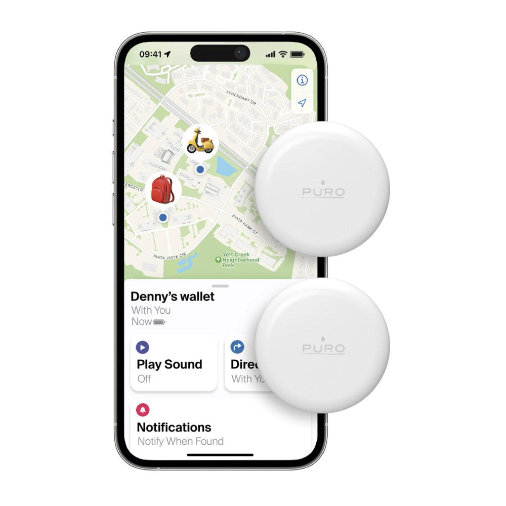 Puro Find Me Mini Dual Smart Tracker - Apple Find My & Android Find Hub - 2 pcs - White