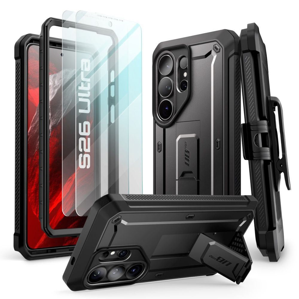 Samsung Galaxy S26 Ultra SUPCASE Unicorn Beetle Pro Case with 2x Tempered Screen Protector Glass – Black