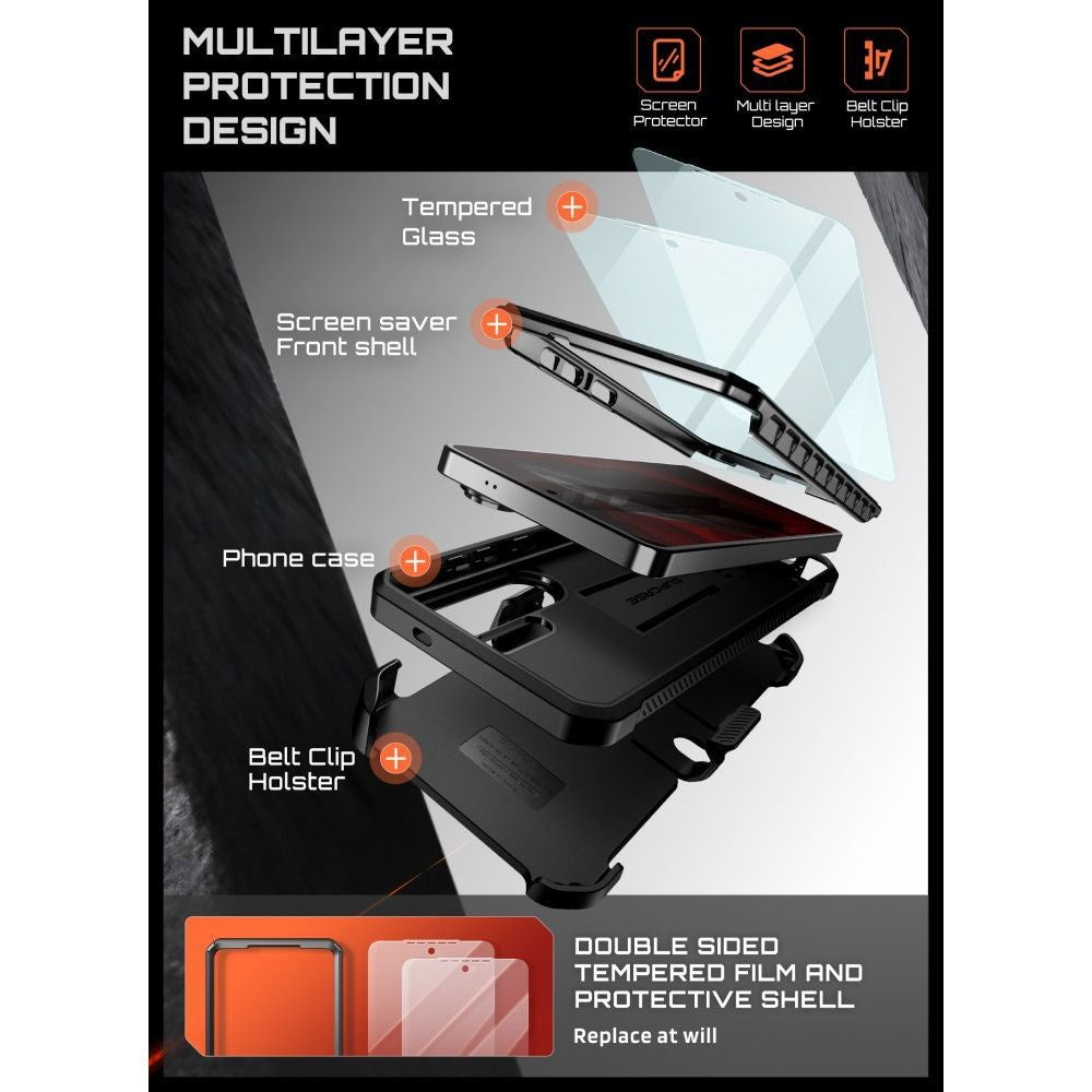 Samsung Galaxy S26 Ultra SUPCASE Unicorn Beetle Pro Case with 2x Tempered Screen Protector Glass – Black