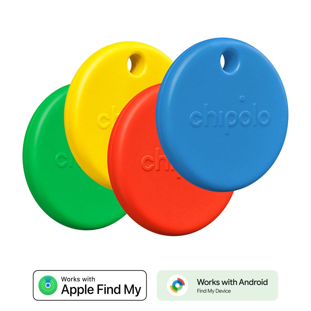 Chipolo POP Bluetooth GPS Tracker - Compatible with Apple Find My & Google's Find My Device - 4 Pcs. - Green / Yellow / Red / Blue