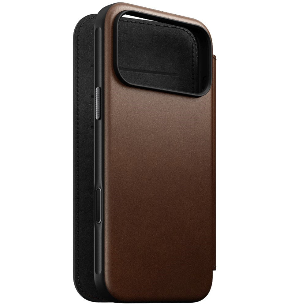 iPhone 18 Pro Max Nomad Modern Leather Folio Case - MagSafe Compatible - Brown