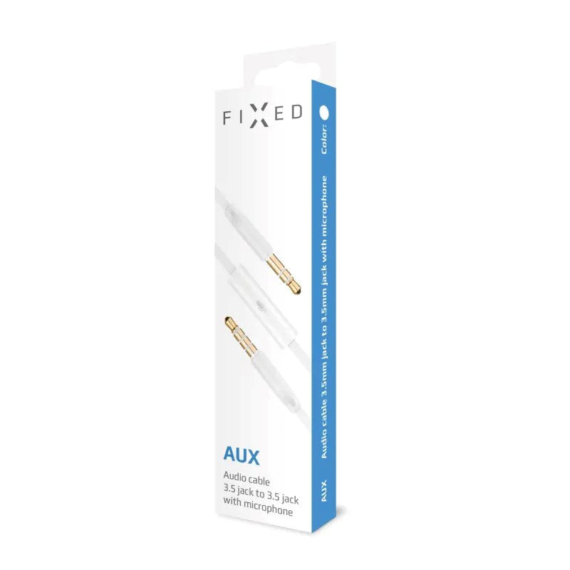 Fixed AUX Audio Cable with Microphone - 2 x 3.5mm Minijack - 1 m - White