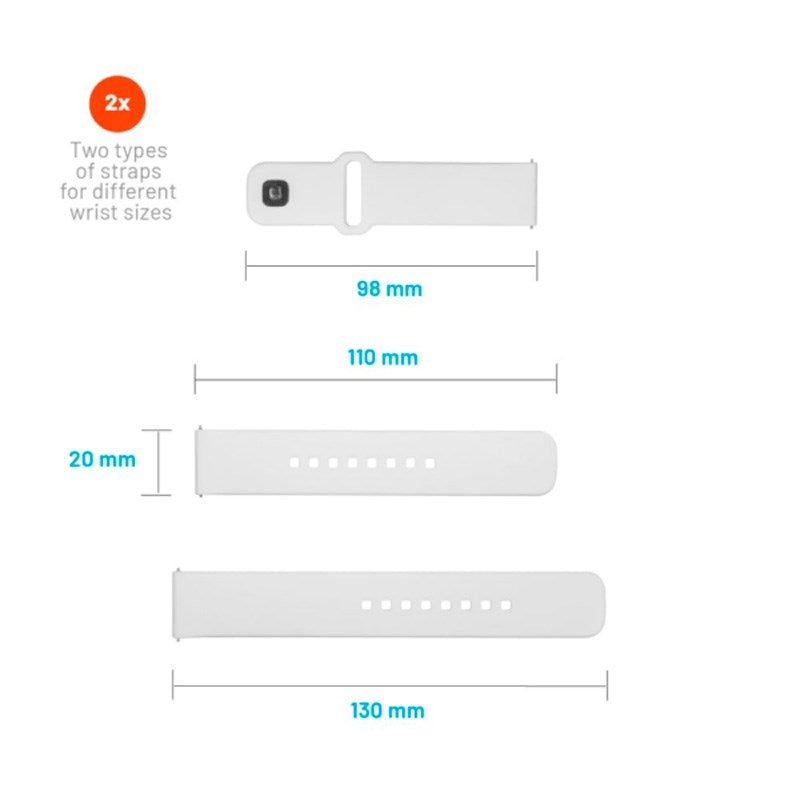 Fixed Universal Smartwatch Sporty Silicone Strap (20mm) - White