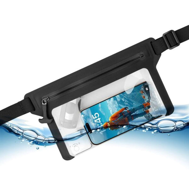 Fixed Waterproof Belt Bag (Max. Mobile Dimensions: 200 x 138 mm) - Black / Transparent