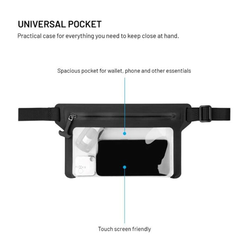 Fixed Waterproof Belt Bag (Max. Mobile Dimensions: 200 x 138 mm) - Black / Transparent