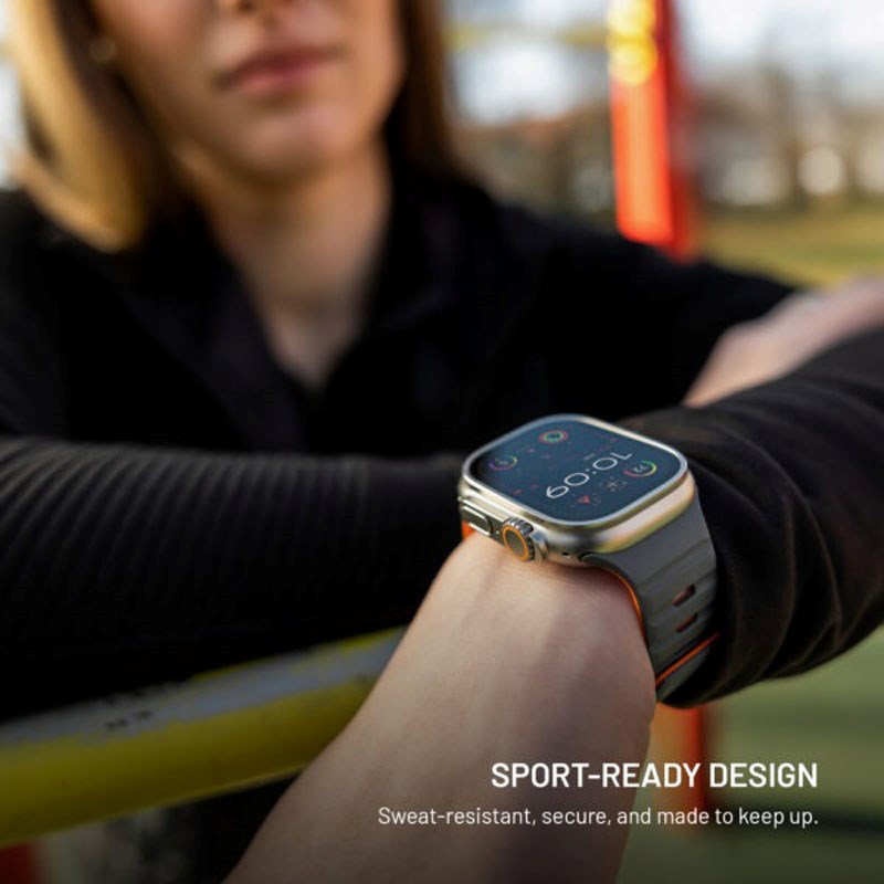 Apple Watch (42/44/SE/45/46/49mm) Fixed Magnetic Silicone Strap - Grey / Orange