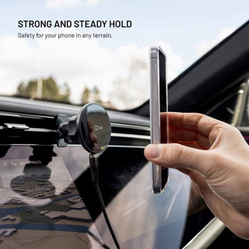 Fixed Car Phone Holder with 15W Wireless Charging - Ventilation Grille - Black