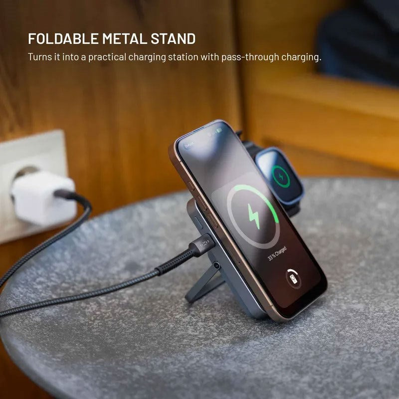 Fixed MagZen 5 20W Qi2 PowerBank with Stand & Apple Watch Charger - MagSafe Compatible - 5000mAh - Gray