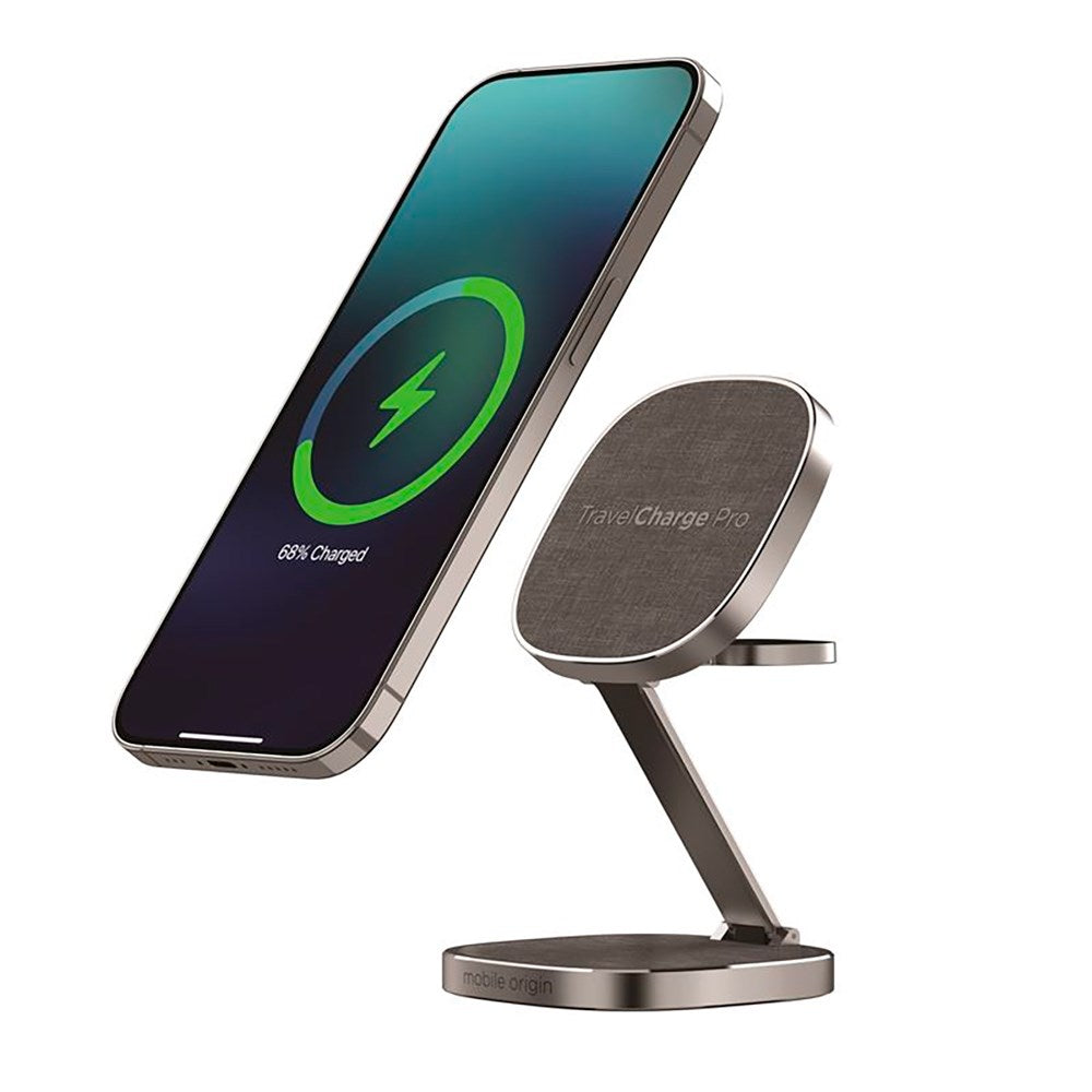 Mobile Origin TravelCharge Pro - Magnetic Wireless Charger - MagSafe Compatible - Grey