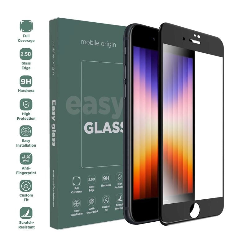 iPhone SE (2022 / 2020) / 8 / 7 Mobile Origin EasyGlass Screen Protector - Transparent / Black Edge