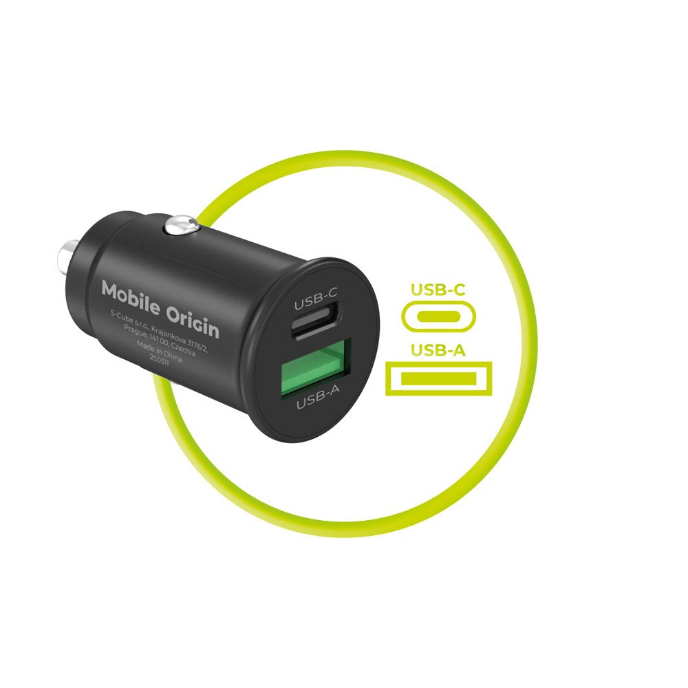 Mobile Origin 30W Car Charger with 1 x USB-A & 1 x USB-C – Black
