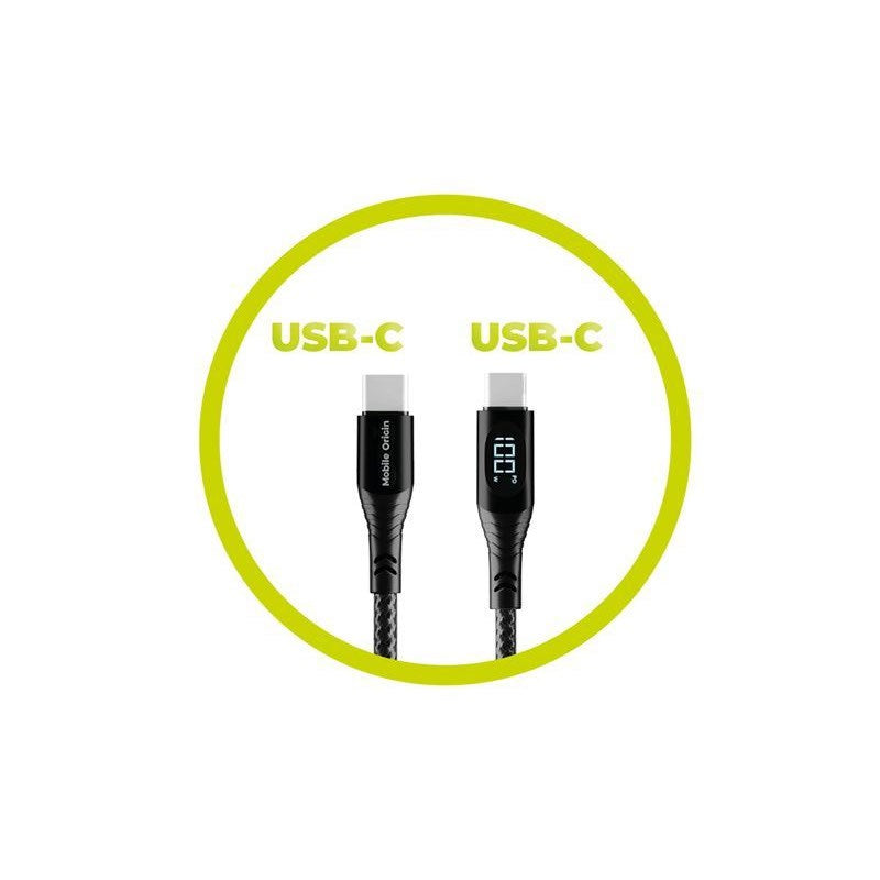 Mobile Origin 100W USB-C to USB-C Cable with Display - 1.5 m - Black