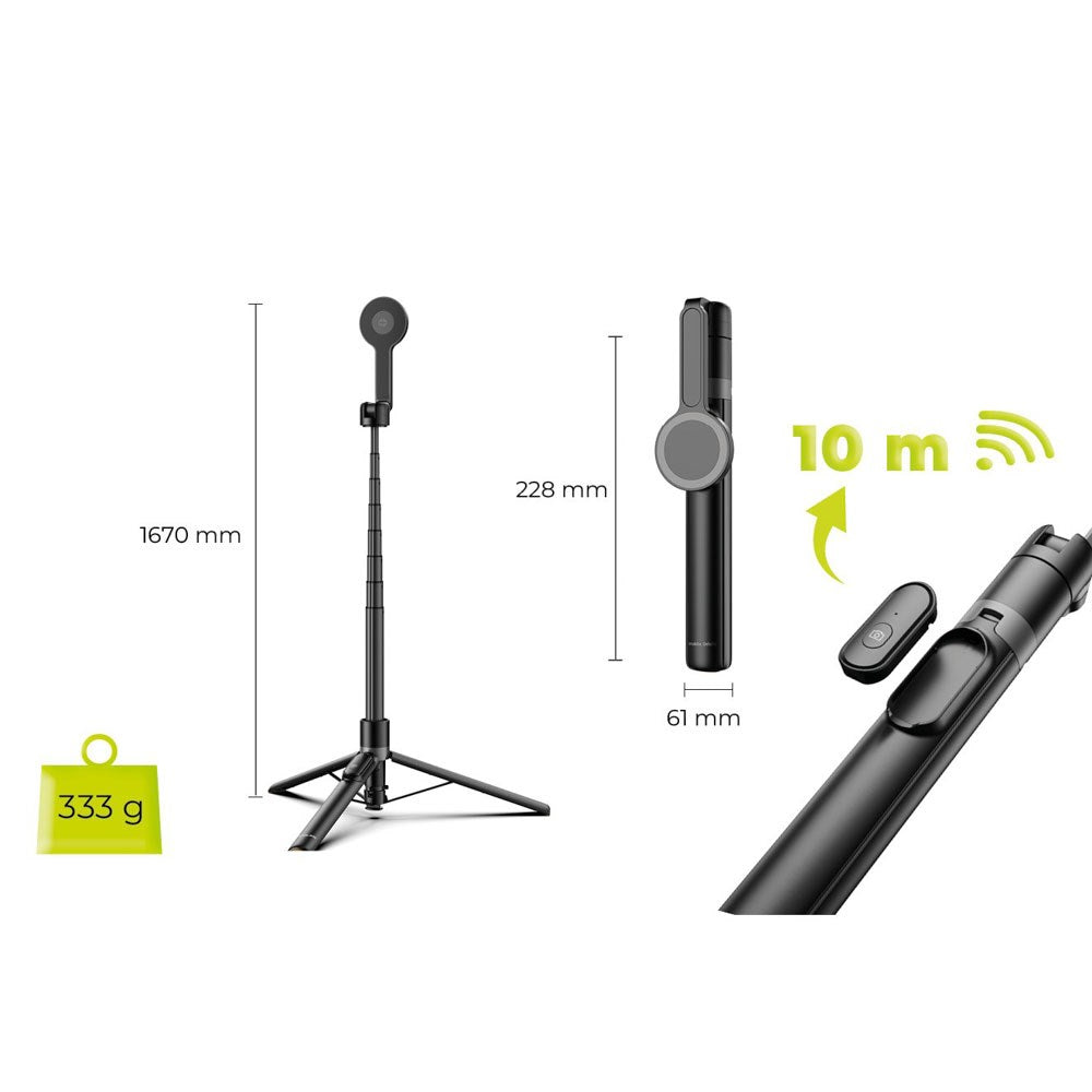 Mobile Origin Magnetic Tripod Selfie Stick – MagSafe Compatible – Black