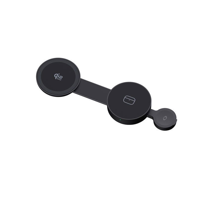 Mobile Origin 3-in-1 Foldable Wireless Qi2 Charger for Smartphone / Apple Watch / Headphones - 25W - Black