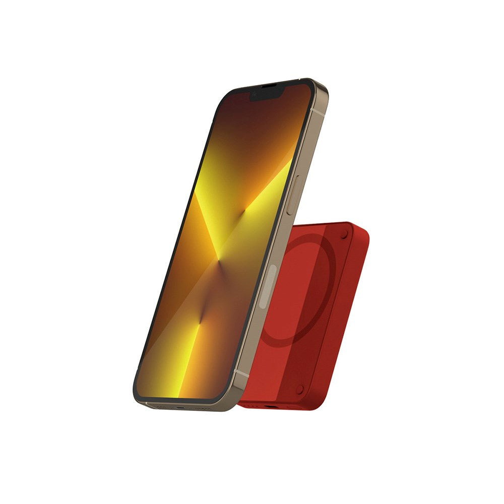 Epico 15W Wireless Magnetic Powerbank 4,200 mAh w. USB-C & Lightning Cable - MagSafe Compatible - Red