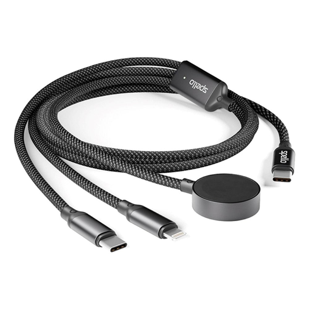 Spello 3-in-1 Multifunctional 100W USB-C Cable with USB-C - Lightning - Apple Watch Charger - Black