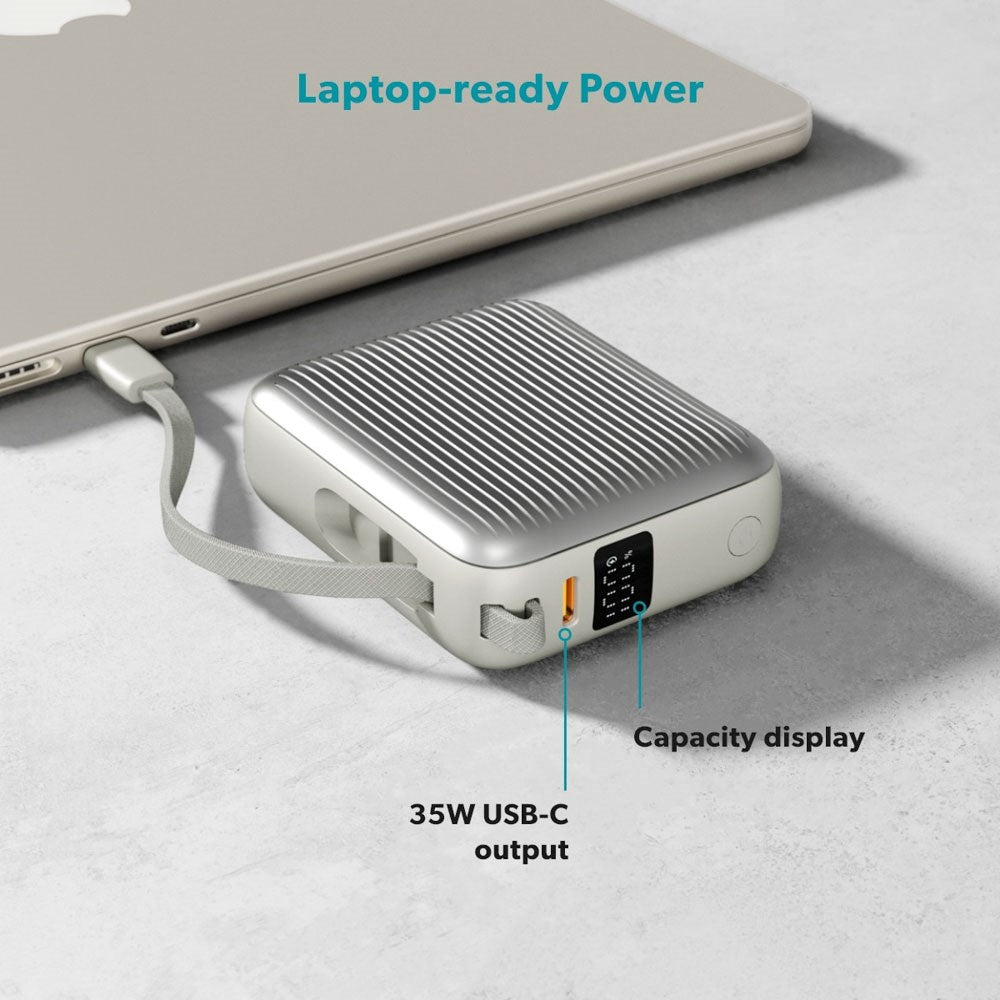 Epico Power Bank 35W 10000 mAh with USB-C Port and Retractable USB-C Cable - Grey