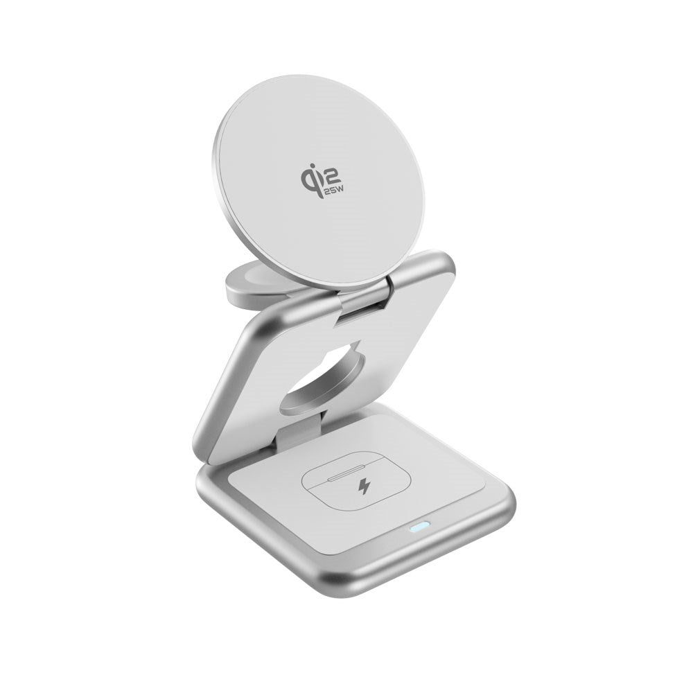 Epico UltraBase EF60 3-in-1 Fold Metal Mag+ Wireless Charger - 25W - Qi2 / MagSafe Compatible - Silver