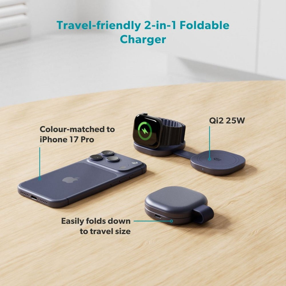 Epico UltraBase Compact Wireless Charger 25W for Smartphone / Apple Watch - MagSafe / Qi2 Compatible - Dark Blue