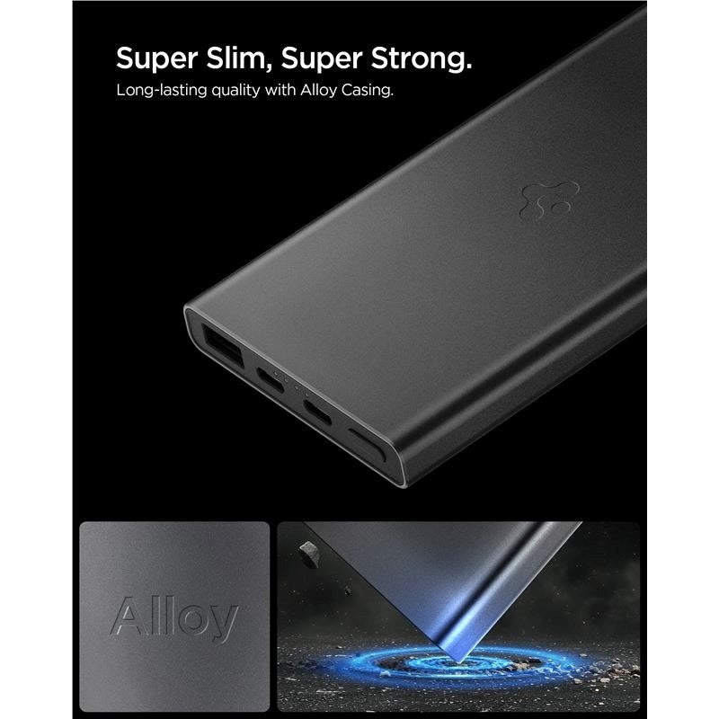 Spigen Essential 10,000mAh Powerbank with 2 x USB-C - 1 x USB-A - 22,5W - Black