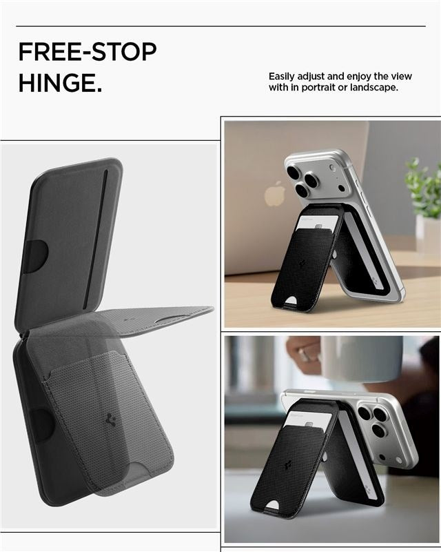 Spigen Slim Fold Card Holder for 3 Cards with Stand Function - MagSafe Compatible - Black