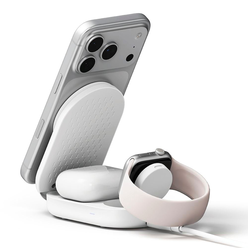 Ringke 3-in-1 Qi2 Foldable Wireless Charger – 25W – MagSafe Compatible – White