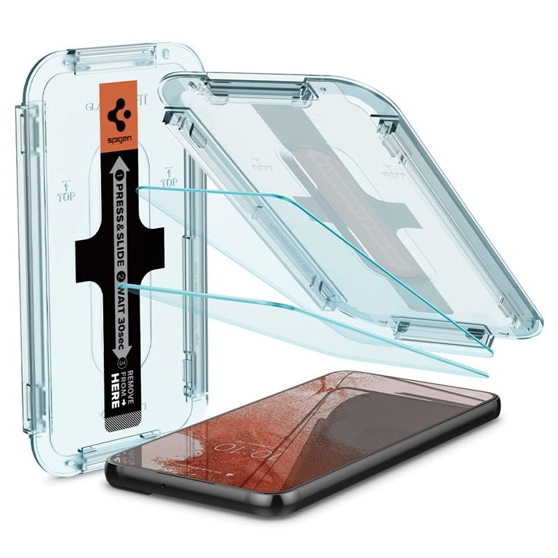Samsung Galaxy S22 Spigen EZ Fit Glas.tR Screen Protection 2. Pcs - Case Friendly - Transparent
