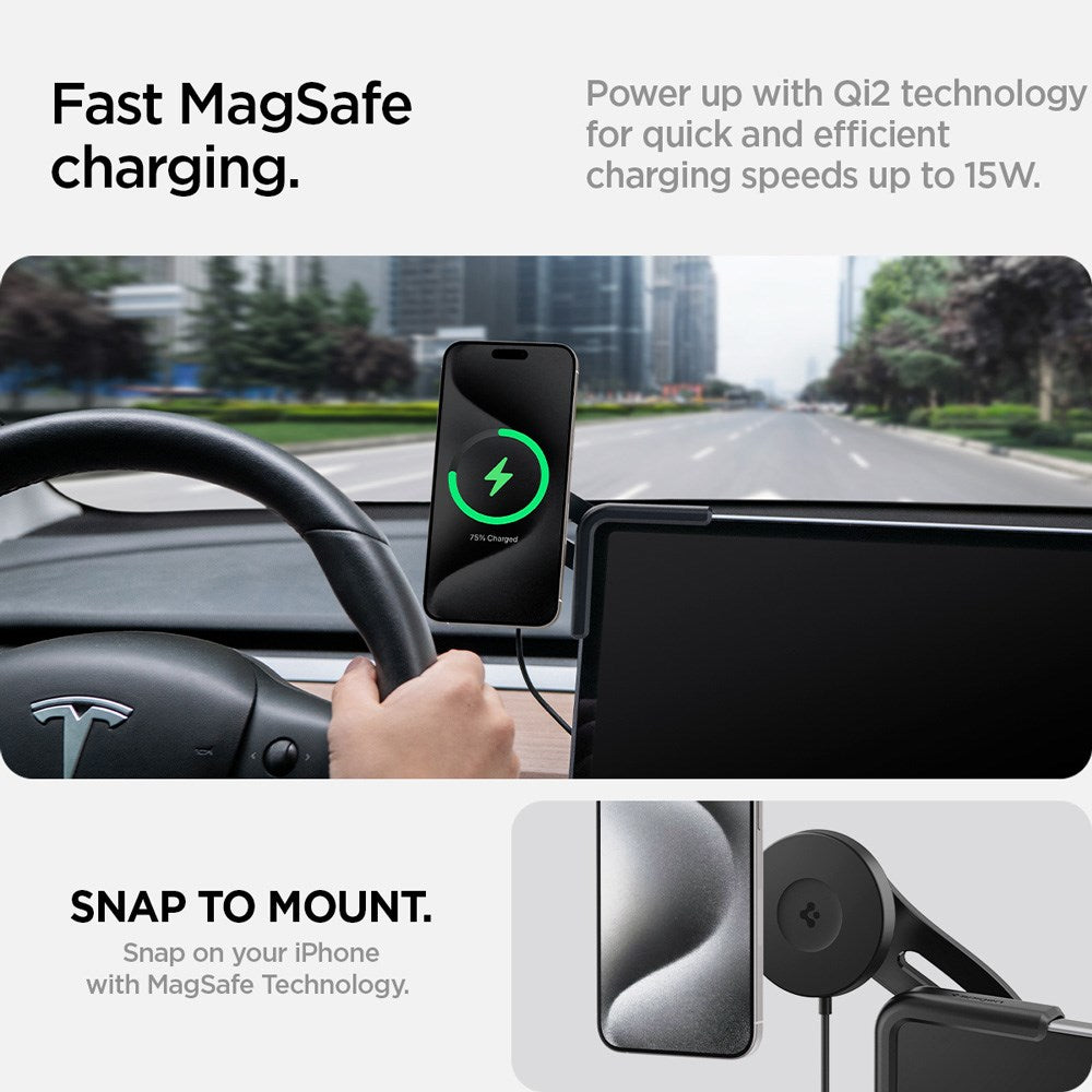 Spigen TapLock Phone Holder for Tesla S / 3 / X / Y / Cybertruck - MagSafe Compatible - Black