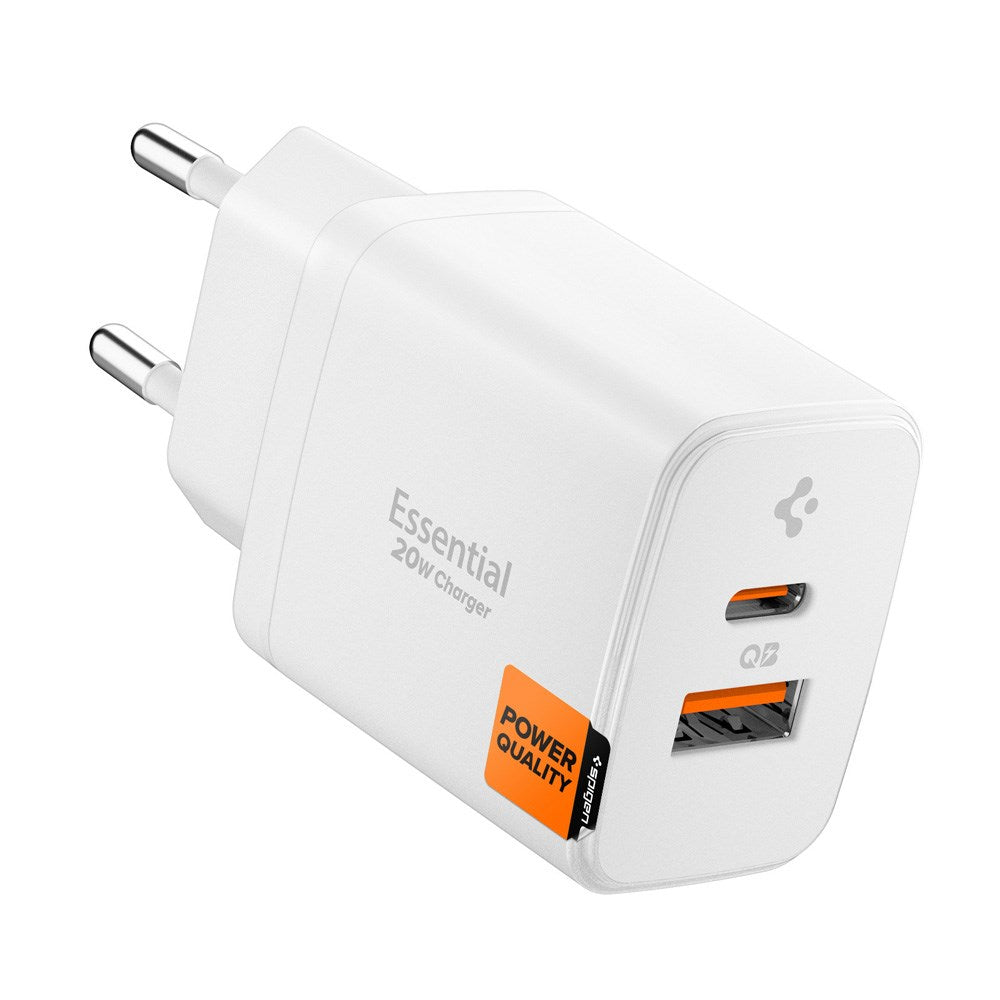 Spigen Essential 20W Wall Charger with 1 x USB-C & 1 x USB-A - White
