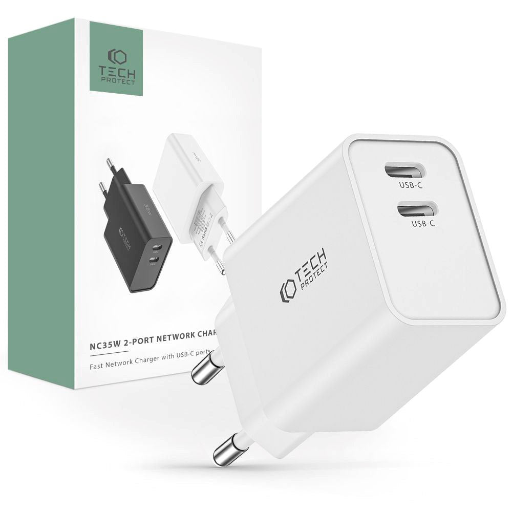 Tech-Protect 35W Wall Charger w. 2 x USB-C - White