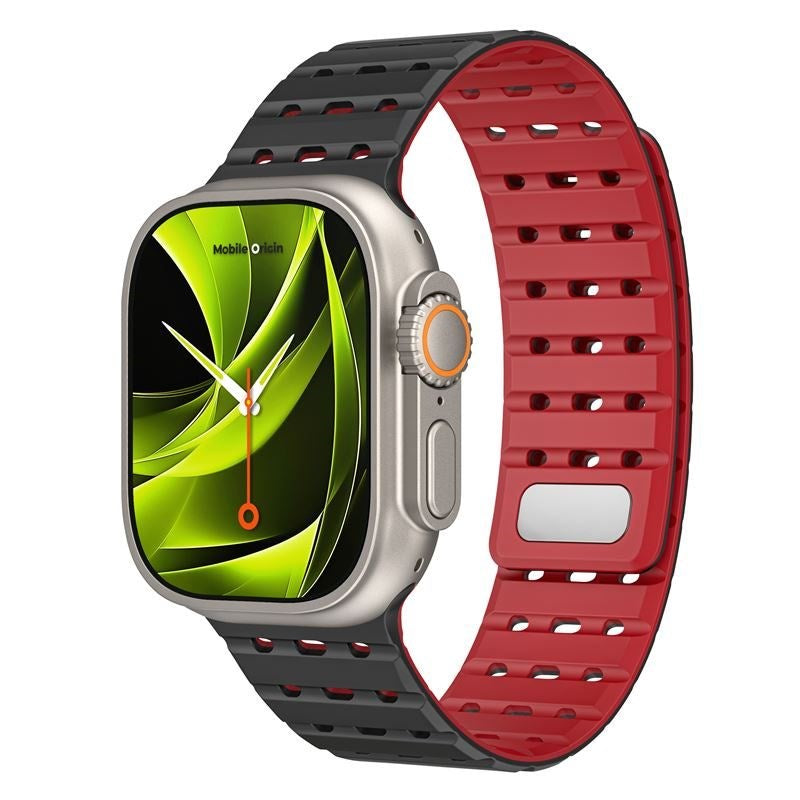 Apple Watch (42/44/SE/45/46/49mm) Mobile Origin Magnetic Silicone Strap - Black / Red