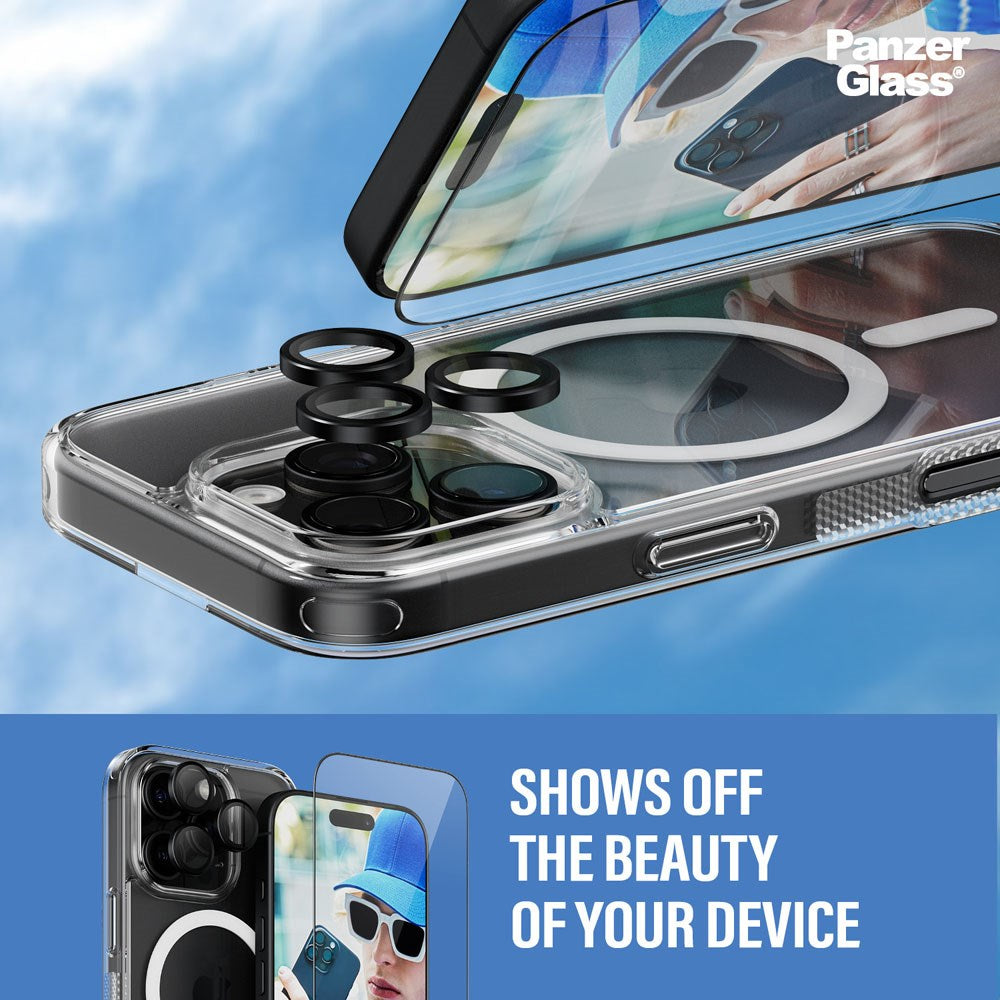iPhone 16 Pro PanzerGlass 3-i-1 Bundle m. EasyAligner - Screen Protector (UWF) / Case / Camera Protection - Transparent / Black
