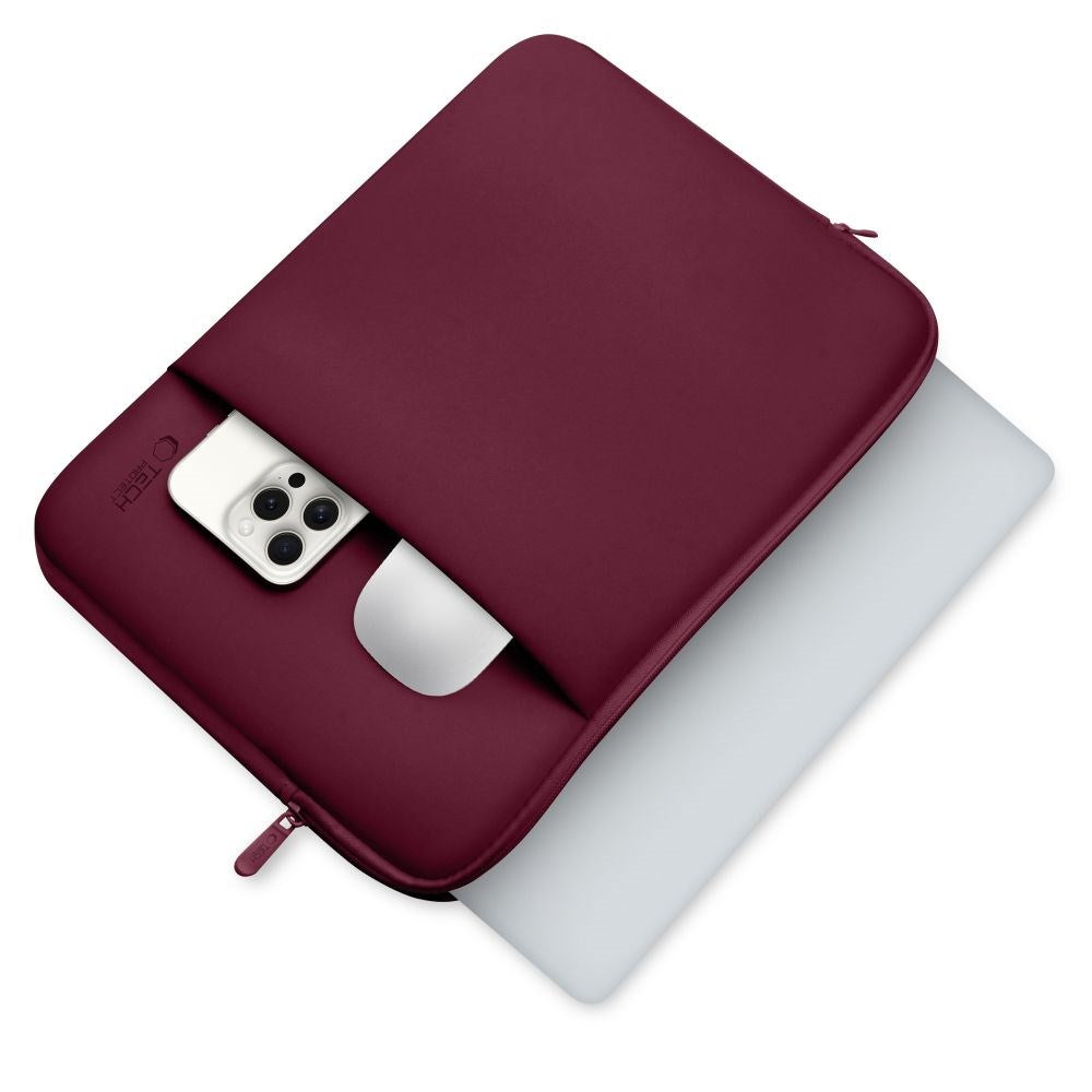 Tech-Protect MacBook / Laptop Neoprene Sleeve 14" (34.5 x 24.5 cm) w. Extra Pocket - - Burgundy