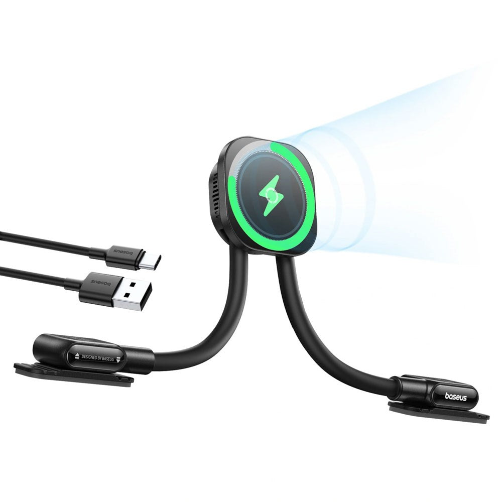 Baseus Flexible & Universal Car Phone Holder with Wireless Charging - MagSafe Compatible - Black