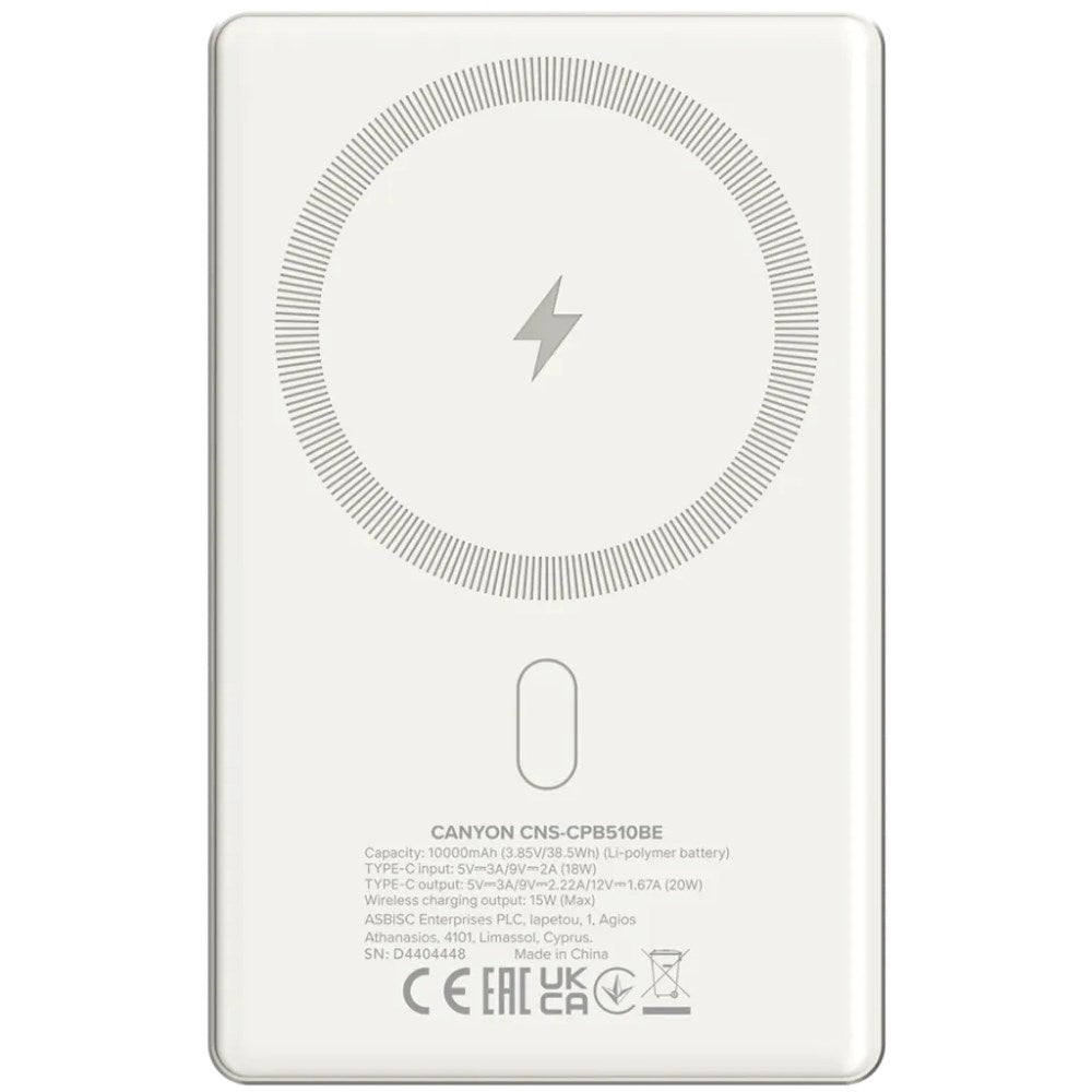 Canyon OnPower 510 20W PowerBank - 10.000 mAh - MagSafe Compatible - Beige