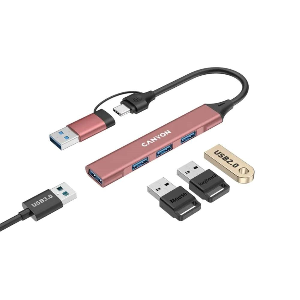 Canyon DS-02 4-in-1 USB-A/C Hub - Pink