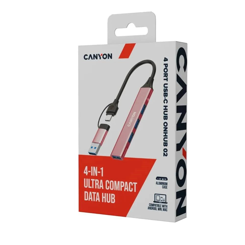 Canyon DS-02 4-in-1 USB-A/C Hub - Pink