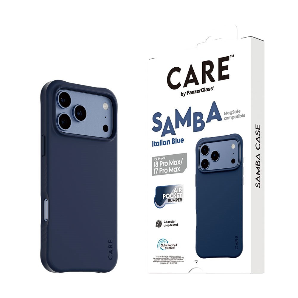 iPhone 18 Pro Max / 17 Pro Max CARE by PanzerGlass Fashionable Samba Case - MagSafe Compatible - Italian Blue
