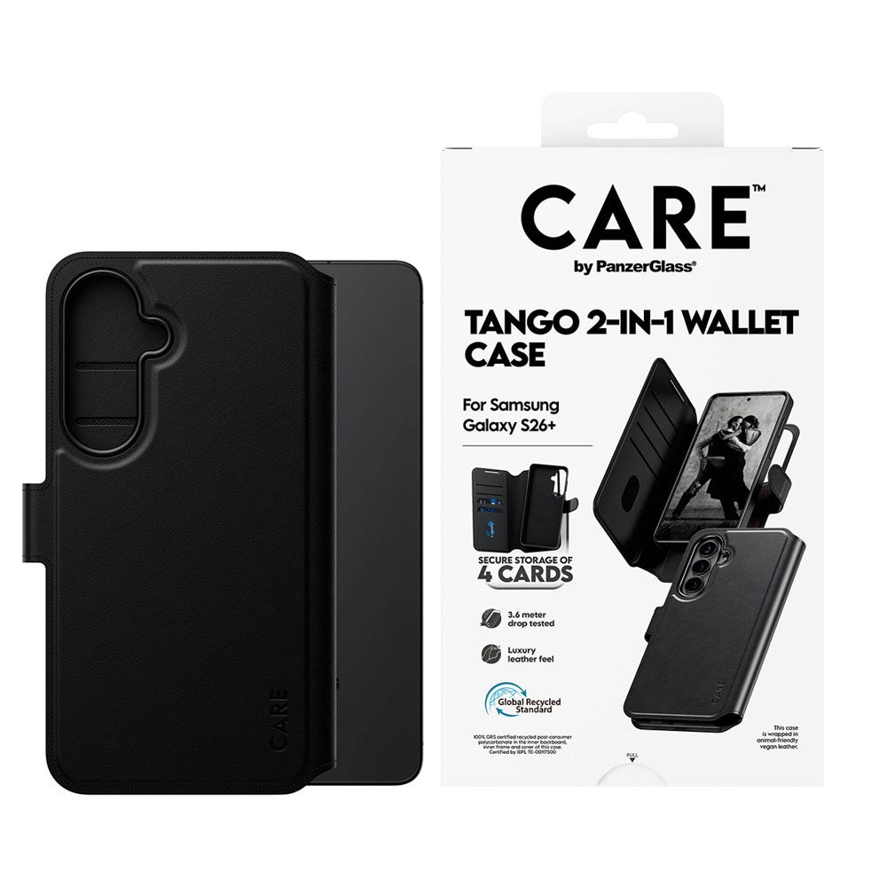 Samsung Galaxy S26+ (Plus) CARE by PanzerGlass Feature Tango 2-in-1 Flip Case with Wallet - Black