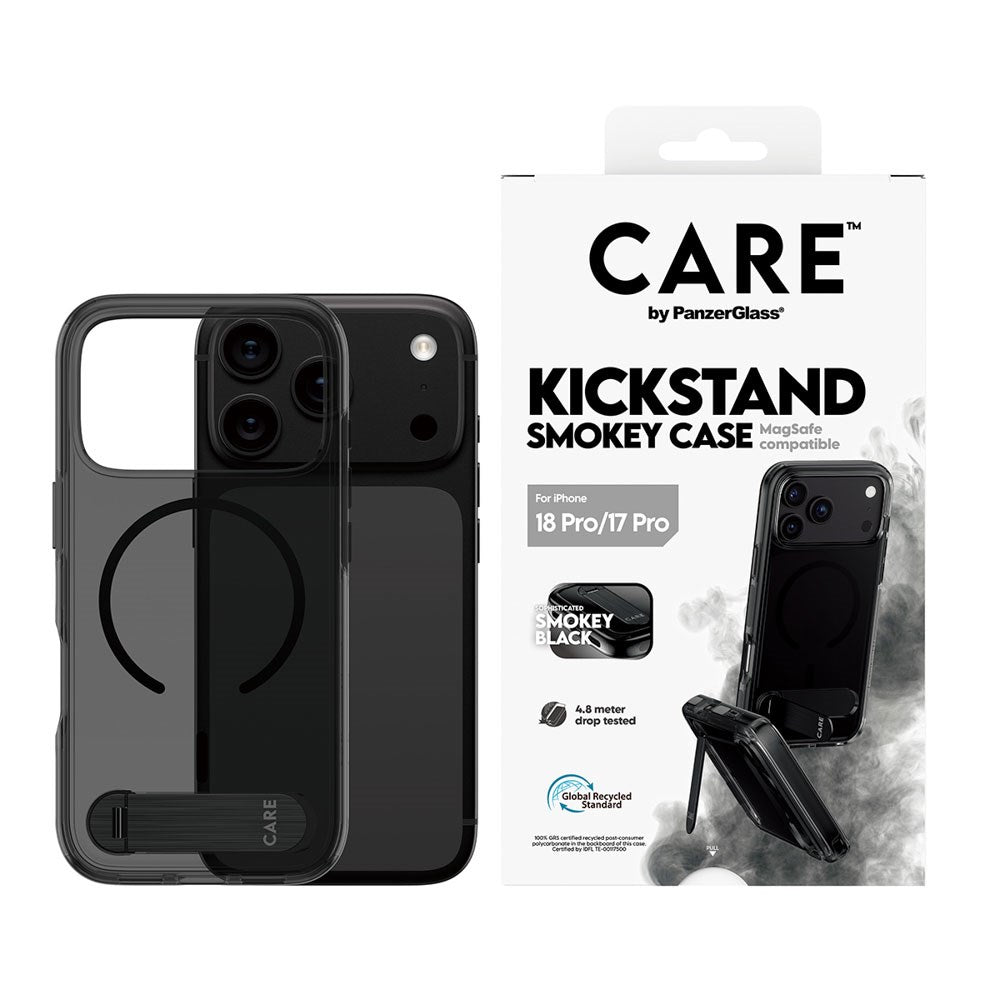 iPhone 18 Pro / 17 Pro CARE by PanzerGlass Feature Kickstand Case - MagSafe Compatible - Black / Transparent
