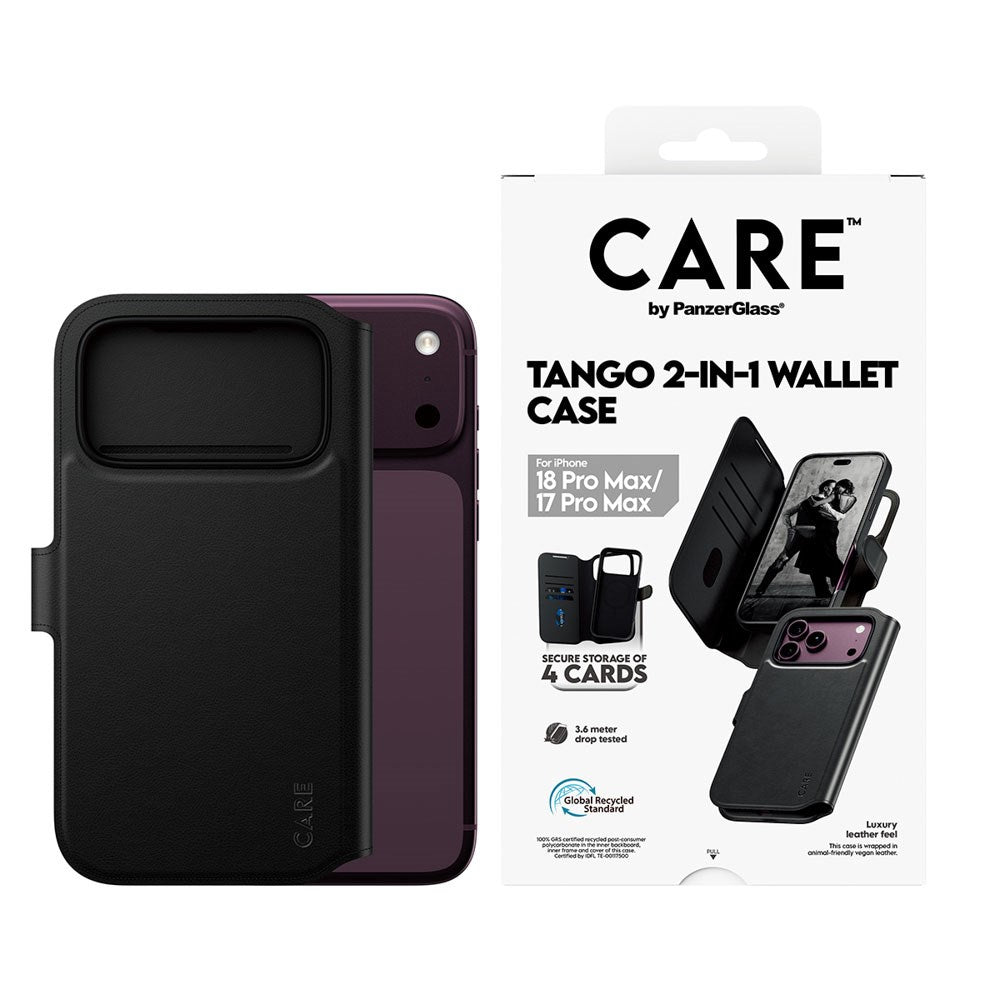 iPhone 18 Pro Max / 17 Pro Max CARE by PanzerGlass Feature Tango 2-in-1 Flip Case with Wallet - MagSafe Compatible - Black