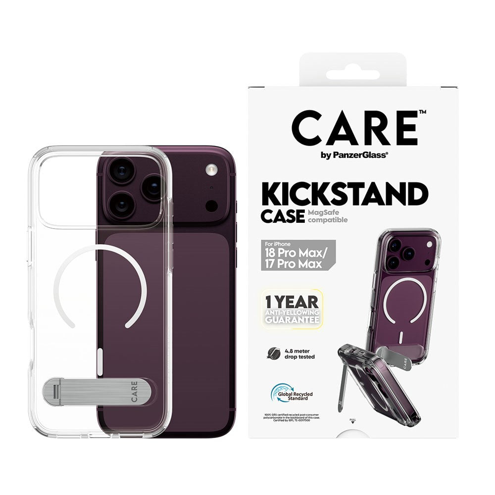 iPhone 18 Pro Max / 17 Pro Max CARE by PanzerGlass Feature Kickstand Case - MagSafe Compatible - Transparent / White