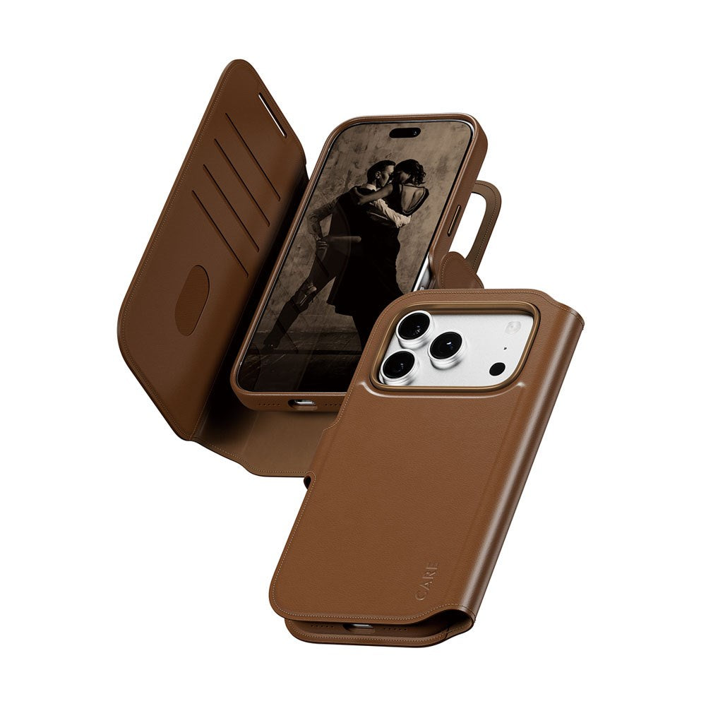 iPhone 18 Pro / 17 Pro CARE by PanzerGlass Feature Tango 2-in-1 Flip Case with Wallet - MagSafe Compatible - Brown