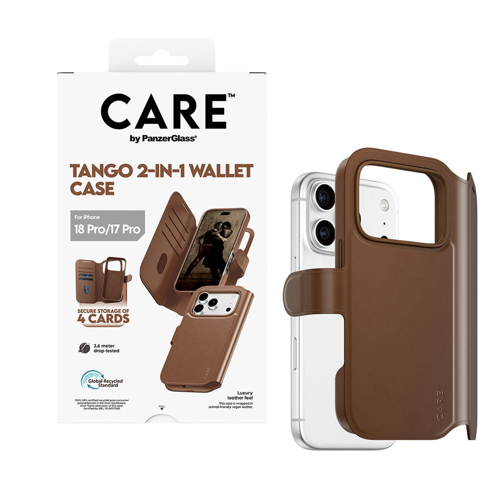iPhone 18 Pro / 17 Pro CARE by PanzerGlass Feature Tango 2-in-1 Flip Case with Wallet - MagSafe Compatible - Brown