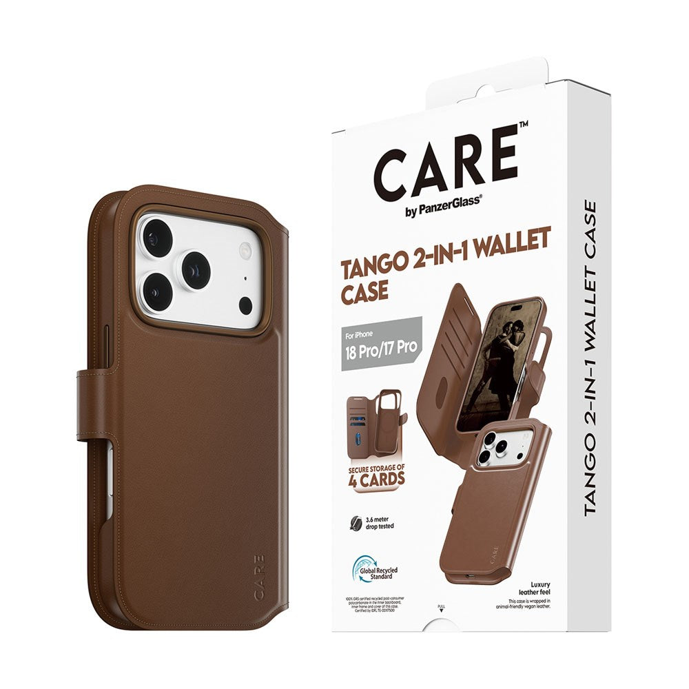 iPhone 18 Pro / 17 Pro CARE by PanzerGlass Feature Tango 2-in-1 Flip Case with Wallet - MagSafe Compatible - Brown