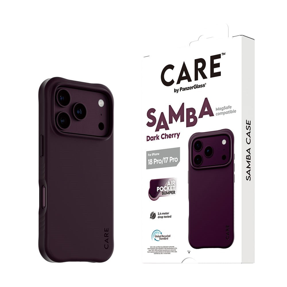 iPhone 18 Pro / 17 Pro CARE by PanzerGlass Fashionable Samba Case - MagSafe Compatible - Dark Cherry