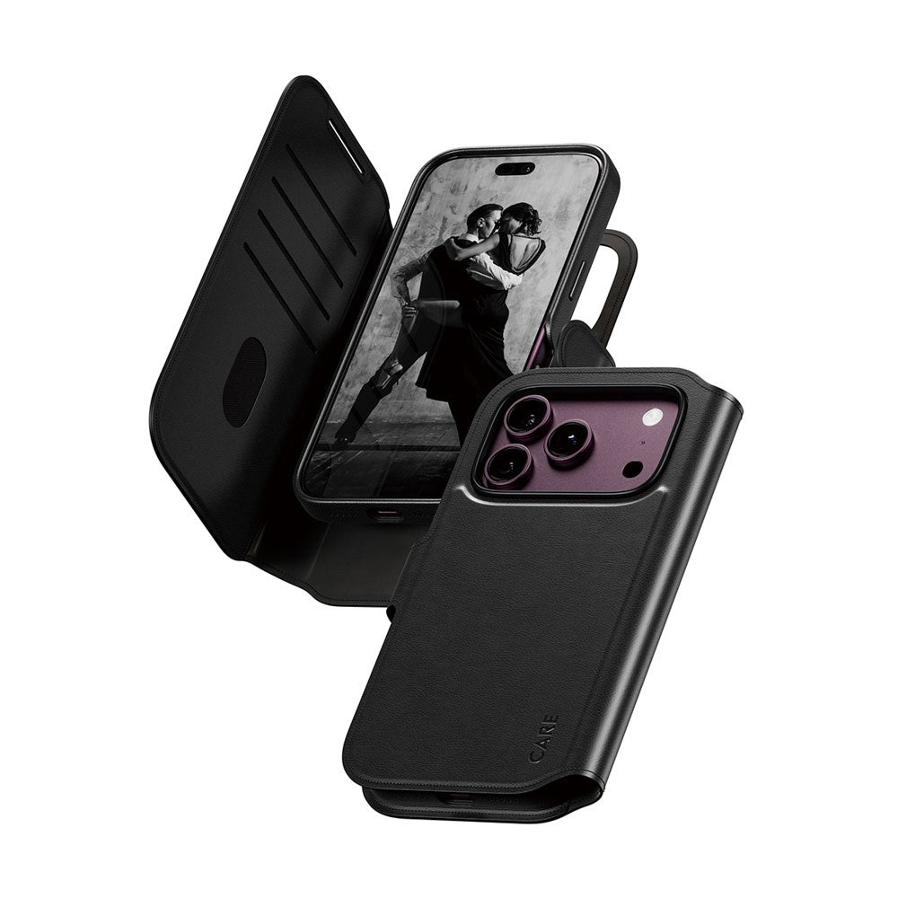 iPhone 18 Pro / 17 Pro CARE by PanzerGlass Feature Tango 2-in-1 Flip Case with Wallet - MagSafe Compatible - Black